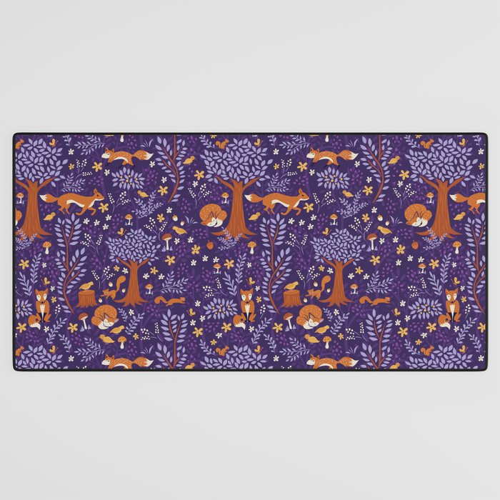 Foxes Playing in a Purple Forest Desk Mat Gallery Image 3