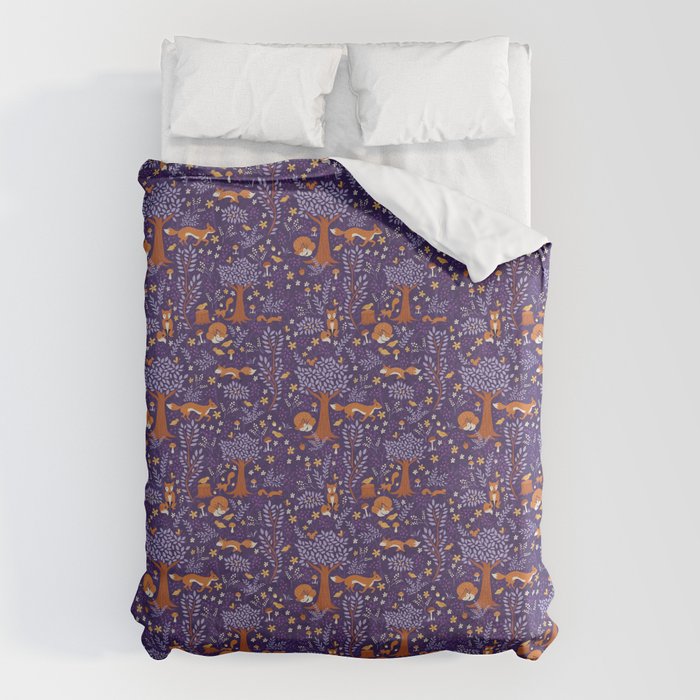 Foxes Playing in a Purple Forest Duvet Cover Gallery Image 6
