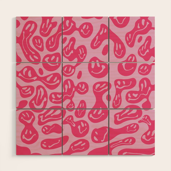 Pink Dripping Smiley Wood Wall Art Gallery Image 1