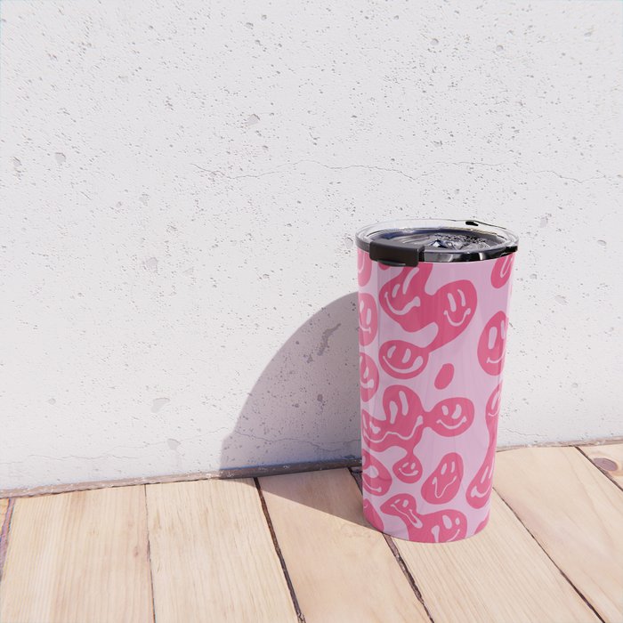 Pink Dripping Smiley Travel Mug Gallery Image 4