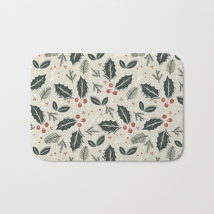 Holly Days . Neutral Bath Mat Gallery Image 1