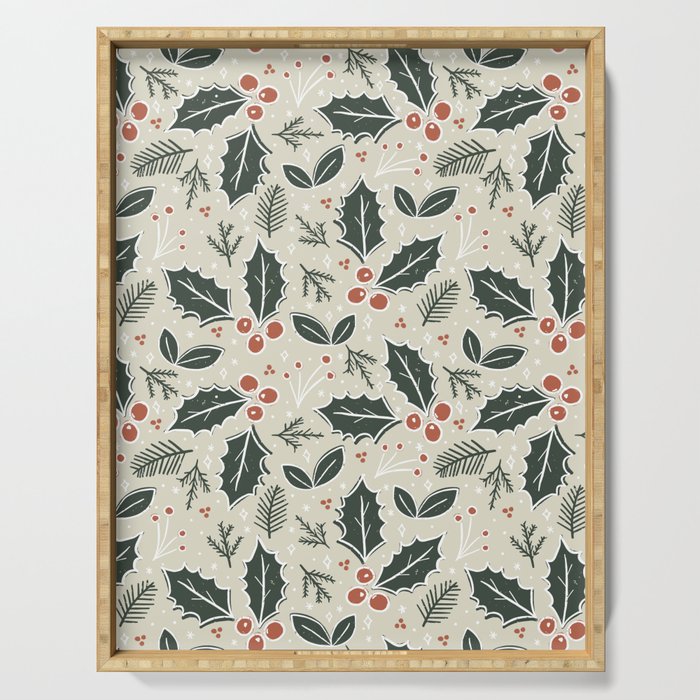Holly Days . Neutral Serving Tray Gallery Image 1