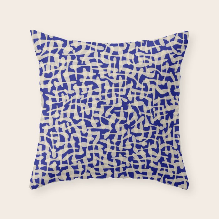 Playful strokes #3 / Beige on Blue Throw Pillow Gallery Image 1