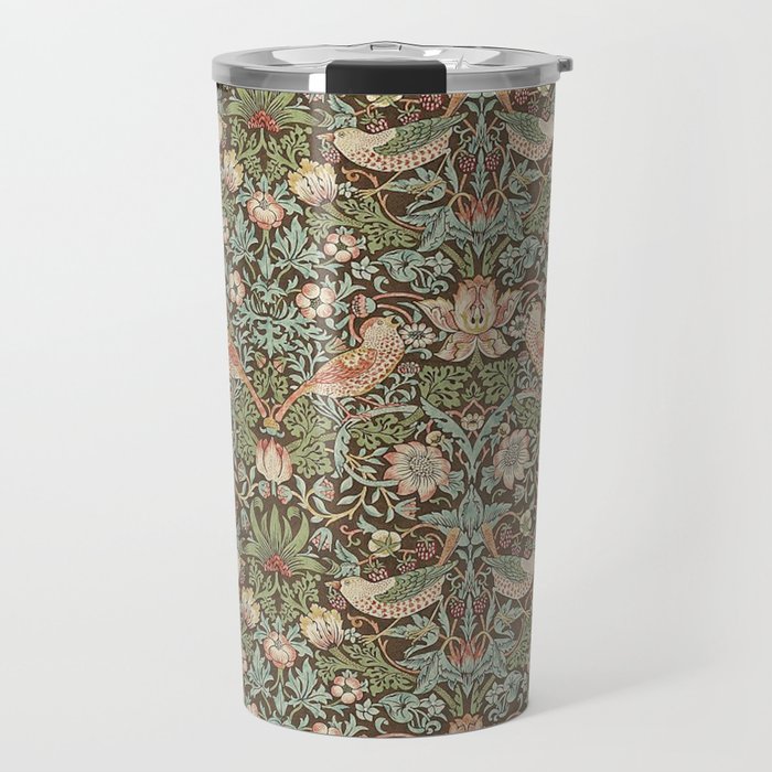 William Morris Strawberry Thief Brown Chocolate Slate Travel Mug Gallery Image 1