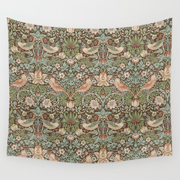 William Morris Strawberry Thief Brown Chocolate Slate Wall Tapestry Gallery Image 1