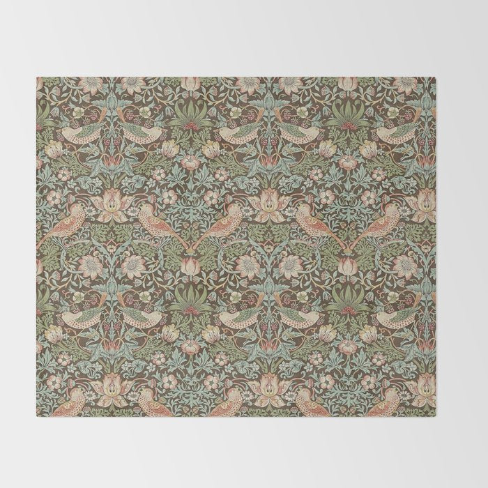 William Morris Strawberry Thief Brown Chocolate Slate Throw Blanket Gallery Image 2