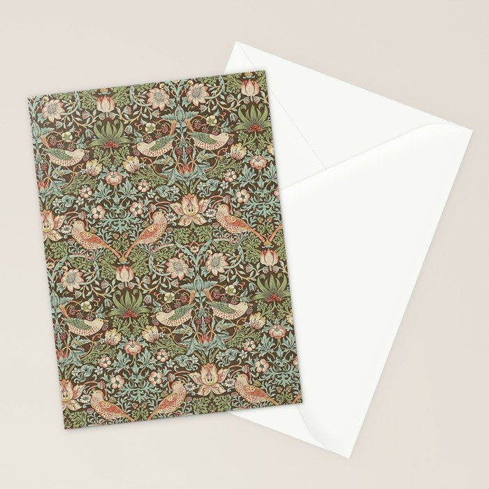 William Morris Strawberry Thief Brown Chocolate Slate Stationery Card Gallery Image 2