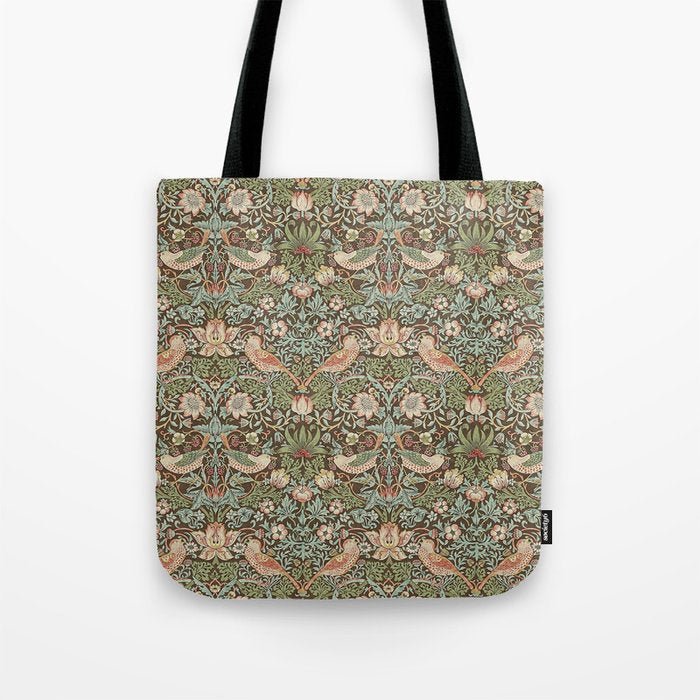 William Morris Strawberry Thief Brown Chocolate Slate Tote Bag Gallery Image 1