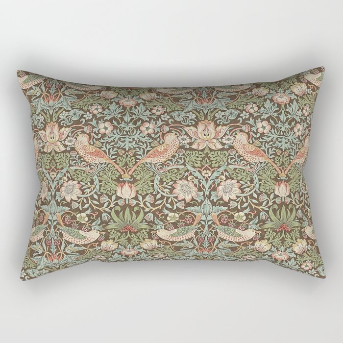 William Morris Strawberry Thief Brown Chocolate Slate Rectangular Pillow Gallery Image 2