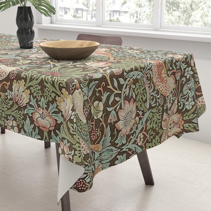 William Morris Strawberry Thief Brown Chocolate Slate Tablecloth Gallery Image 3
