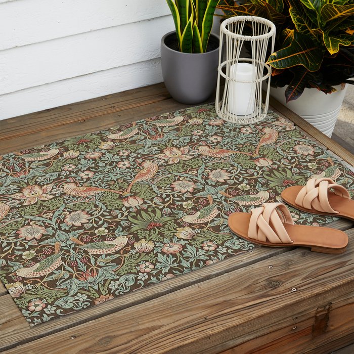 William Morris Strawberry Thief Brown Chocolate Slate Outdoor Rug Gallery Image 2