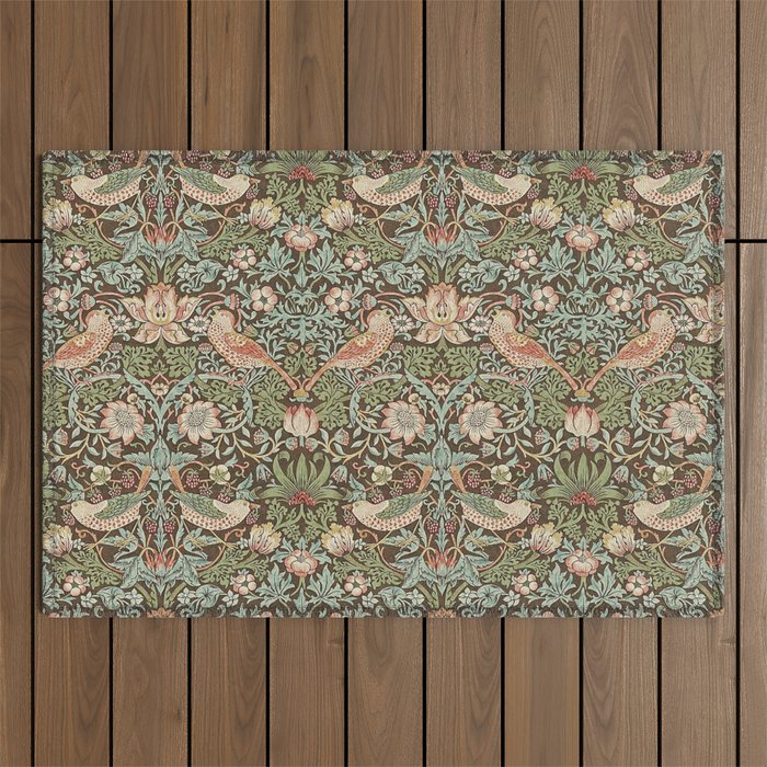 William Morris Strawberry Thief Brown Chocolate Slate Outdoor Rug Gallery Image 1