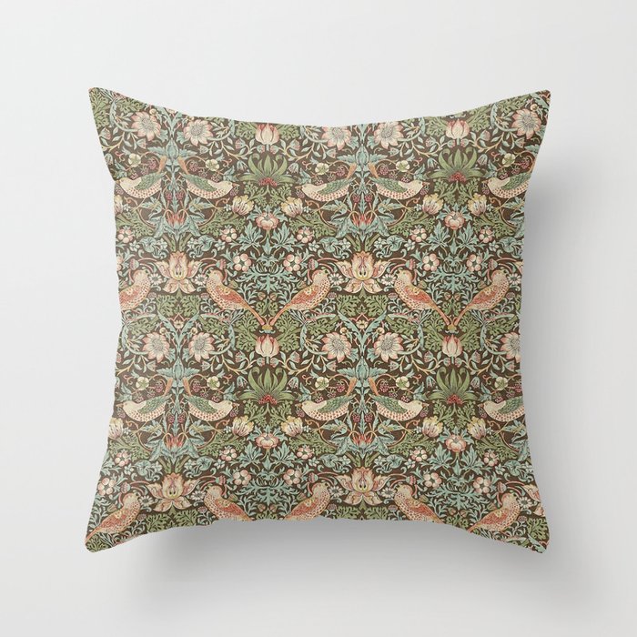 William Morris Strawberry Thief Brown Chocolate Slate Throw Pillow Gallery Image 6