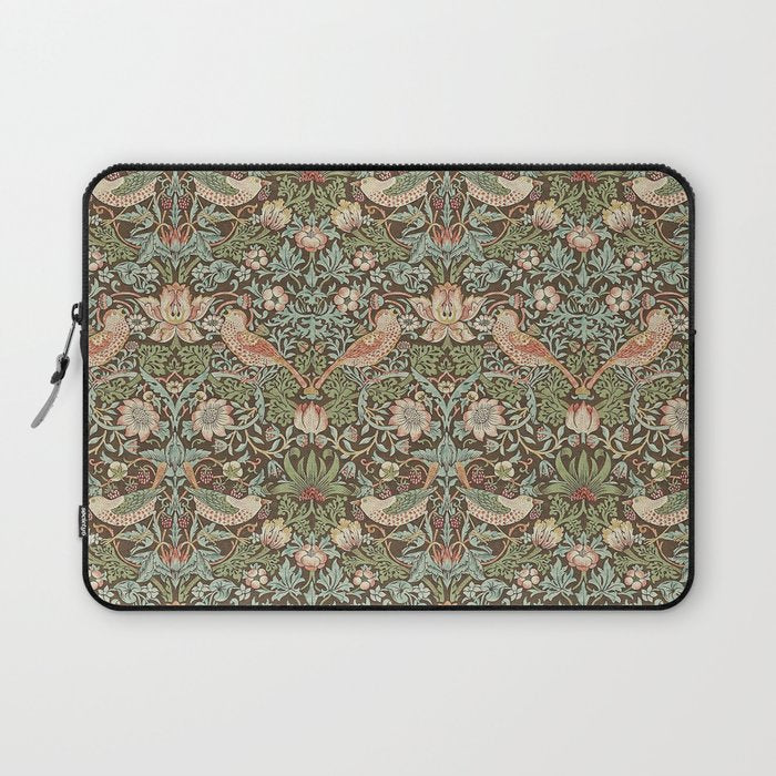William Morris Strawberry Thief Brown Chocolate Slate Laptop Sleeve Gallery Image 1