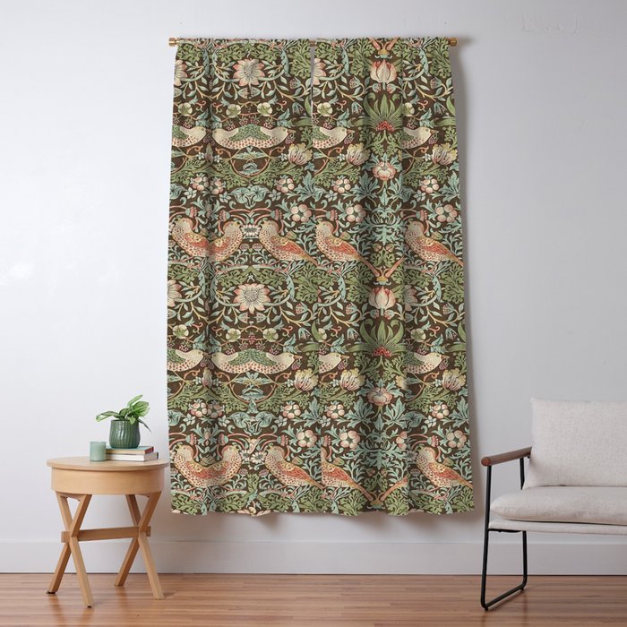 William Morris Strawberry Thief Brown Chocolate Slate Window Curtain Gallery Image 5