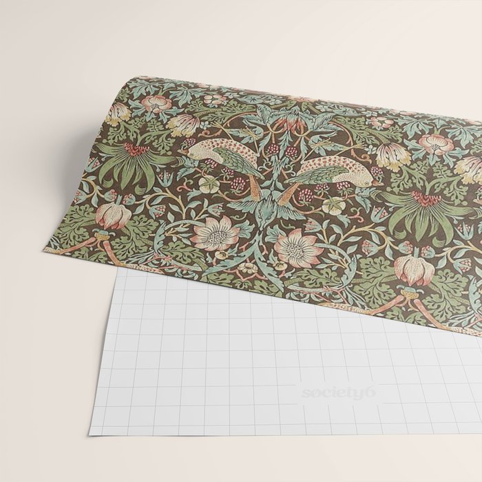 William Morris Strawberry Thief Brown Chocolate Slate Wrapping Paper Gallery Image 2