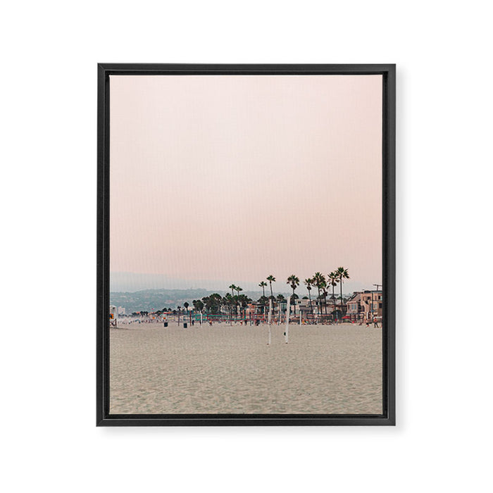 California Pink Beach Sunset Photography Framed Canvas Print Gallery Image 1