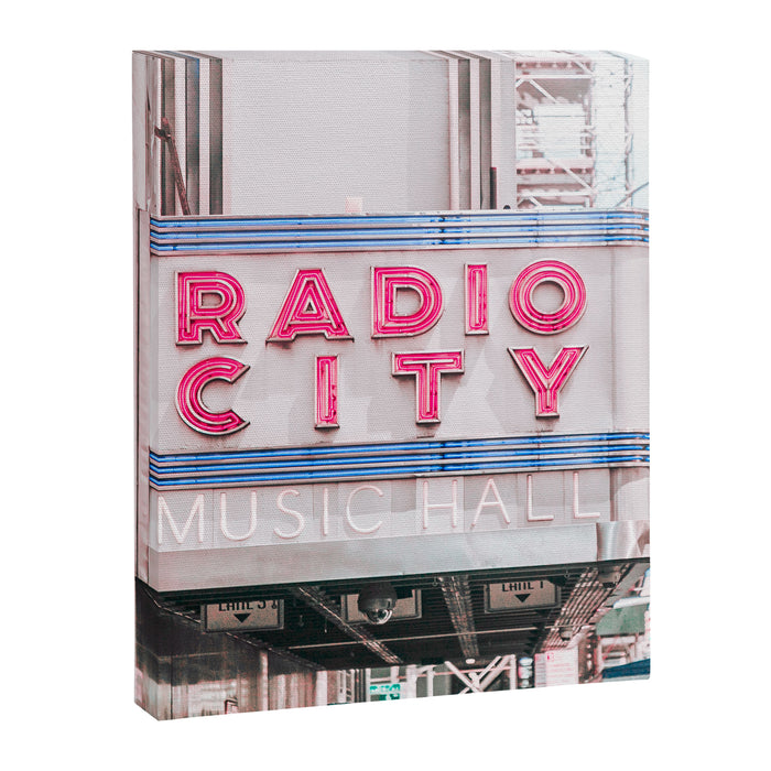 New York Radio City Sign Pink Travel Photography Canvas Print Gallery Image 1