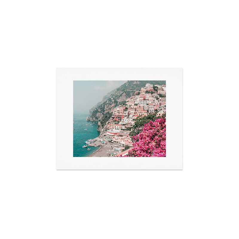 Positano Italy Beach Scenic Pink Flowers Travel Photography Art Print Gallery Image 1