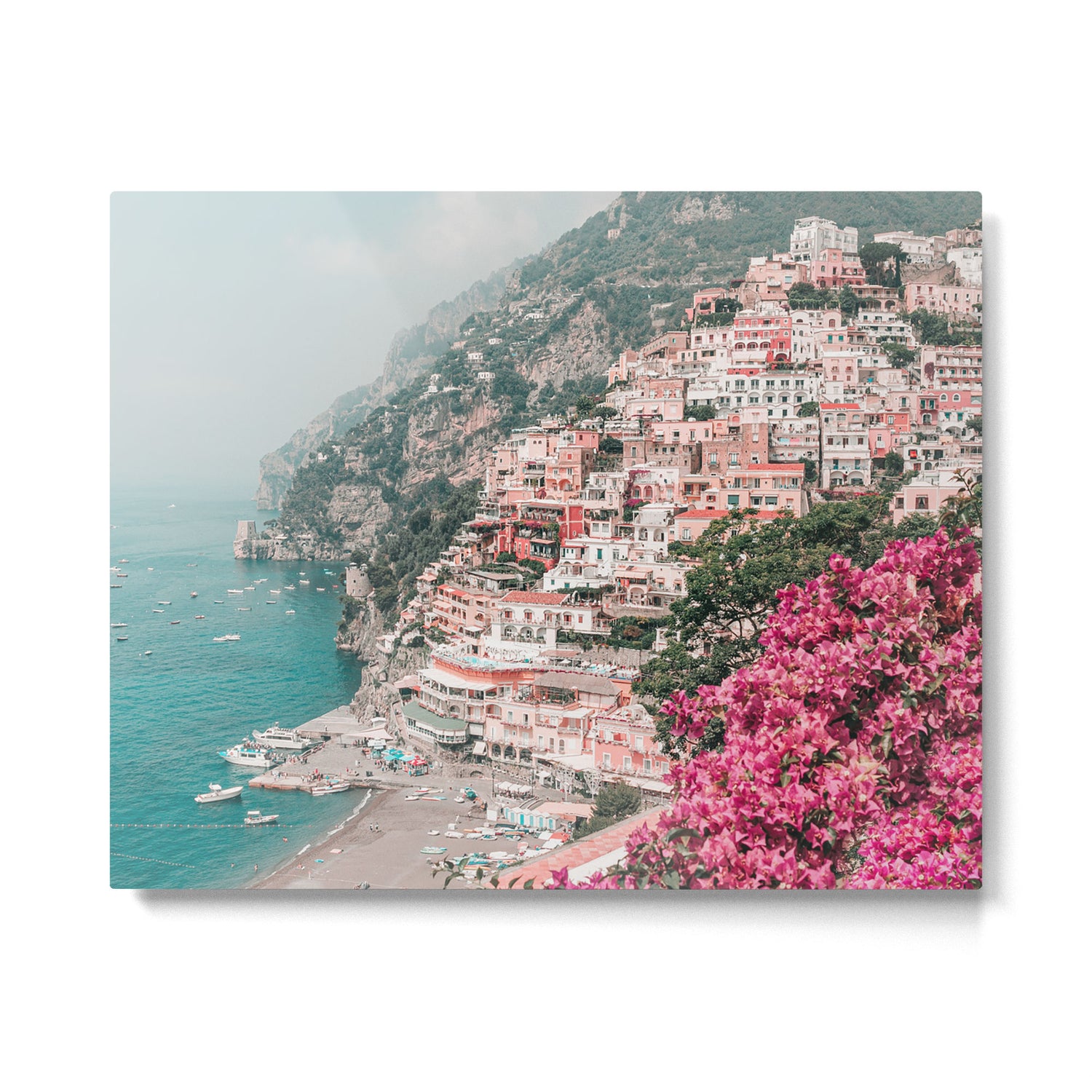 Positano Italy Beach Scenic Pink Flowers Travel Photography Metal Print Gallery Image 4