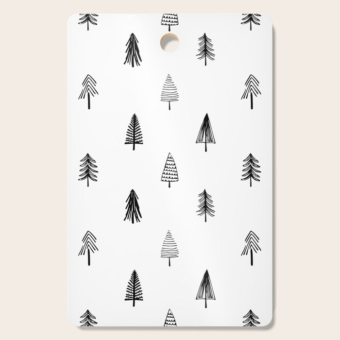 Black and white pine tree doodle art pattern Cutting Board Gallery Image 1