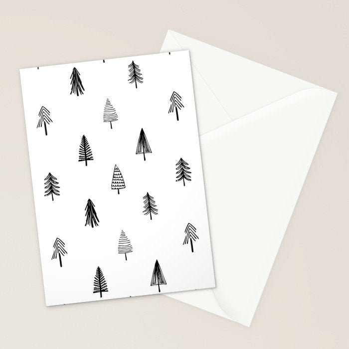 Black and white pine tree doodle art pattern Stationery Card Gallery Image 2