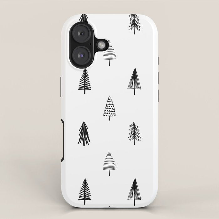 Black and white pine tree doodle art pattern iPhone Case Gallery Image 1
