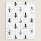 Black and white pine tree doodle art pattern Jigsaw Puzzle Gallery Image 1