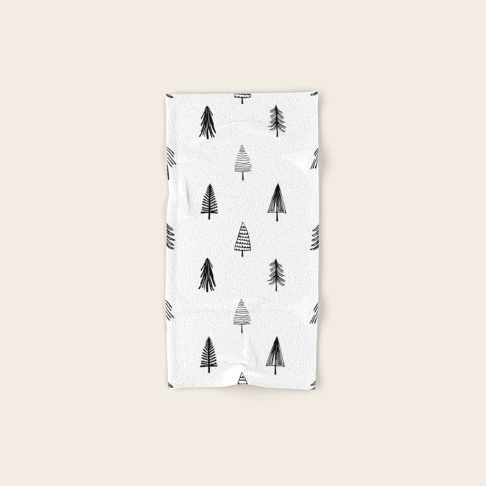 Black and white pine tree doodle art pattern Bath Towel Gallery Image 1