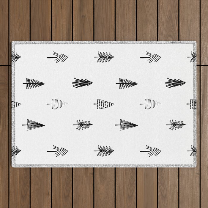 Black and white pine tree doodle art pattern Outdoor Rug Gallery Image 1