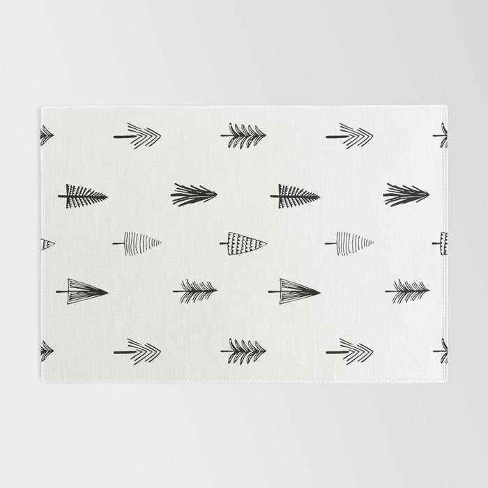 Black and white pine tree doodle art pattern Rug Gallery Image 2