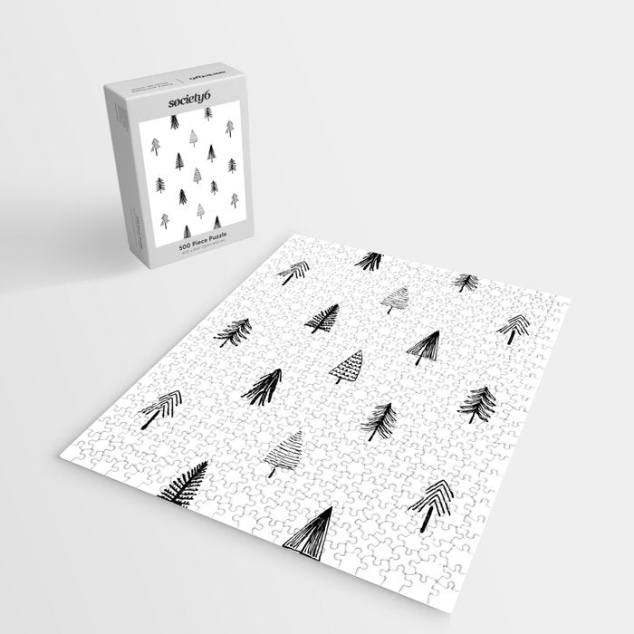 Black and white pine tree doodle art pattern Jigsaw Puzzle Gallery Image 2