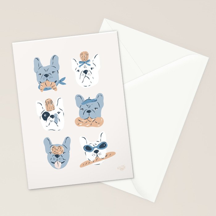 French Bulldogs with Pastries in Blue Stationery Card Gallery Image 2