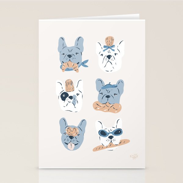 French Bulldogs with Pastries in Blue Stationery Card Gallery Image 1