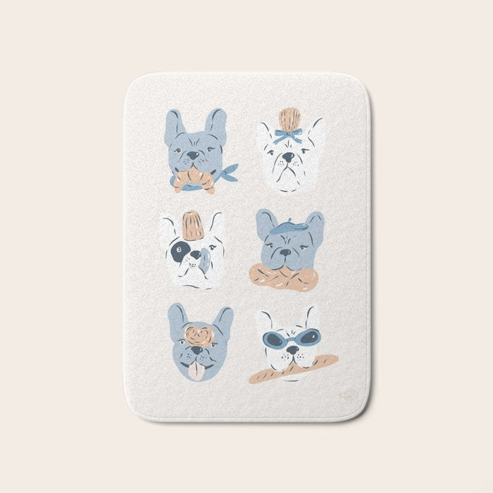 French Bulldogs with Pastries in Blue Bath Mat Gallery Image 1