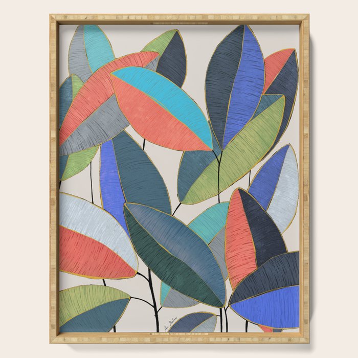 Tropical Ficus leaves #botanic Serving Tray Gallery Image 1