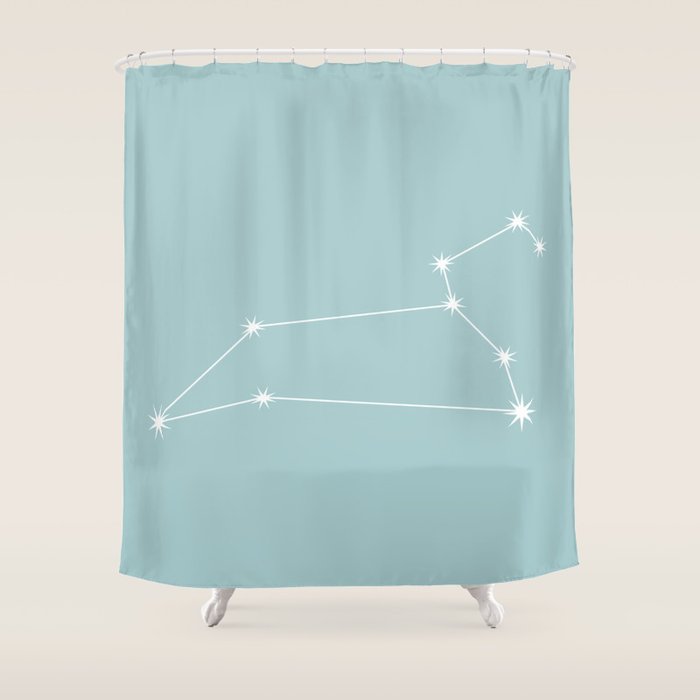 Leo Zodiac Star Constellation Line Art Pastel Teal Shower Curtain Gallery Image 1