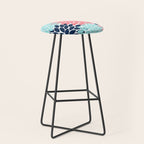 Navy Coral Aqua Floral Pattern Flower Burst Petals Stool Gallery Image 1