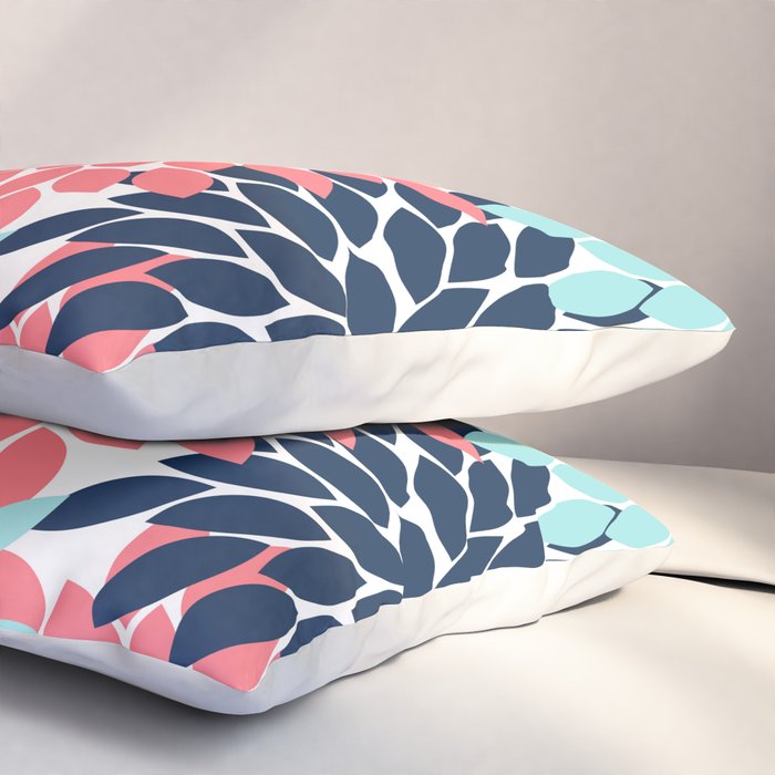 Navy Coral Aqua Floral Pattern Flower Burst Petals Pillow Sham Gallery Image 3