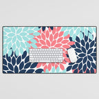 Navy Coral Aqua Floral Pattern Flower Burst Petals Desk Mat Gallery Image 1