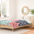 Navy Coral Aqua Floral Pattern Flower Burst Petals Duvet Cover Gallery Image 2