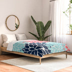Navy Coral Aqua Floral Pattern Flower Burst Petals Comforter Gallery Image 2