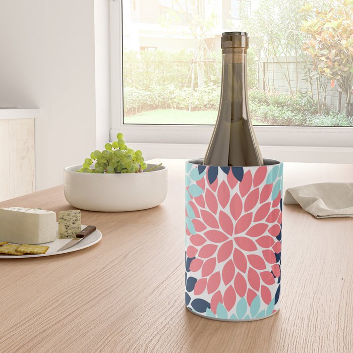 Navy Coral Aqua Floral Pattern Flower Burst Petals Wine Chiller Gallery Image 4