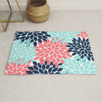Navy Coral Aqua Floral Pattern Flower Burst Petals Rug Gallery Image 1