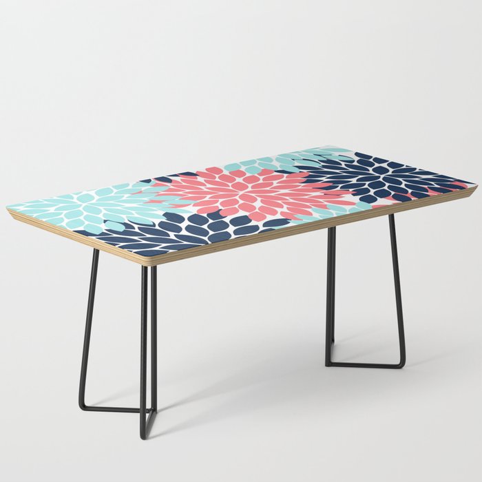 Navy Coral Aqua Floral Pattern Flower Burst Petals Coffee Table Gallery Image 1