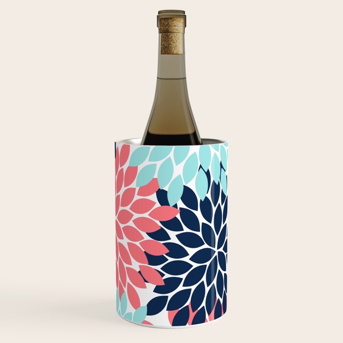Navy Coral Aqua Floral Pattern Flower Burst Petals Wine Chiller Gallery Image 3