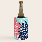 Navy Coral Aqua Floral Pattern Flower Burst Petals Wine Chiller Gallery Image 3