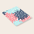 Navy Coral Aqua Floral Pattern Flower Burst Petals Notebook Gallery Image 2
