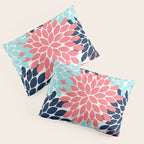 Navy Coral Aqua Floral Pattern Flower Burst Petals Pillow Sham Gallery Image 3