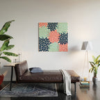 Navy Coral Aqua Floral Pattern Flower Burst Petals Wood Wall Art Gallery Image 2